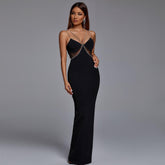 Strappy Sleeveless Maxi Drill Chain Bandage Dress